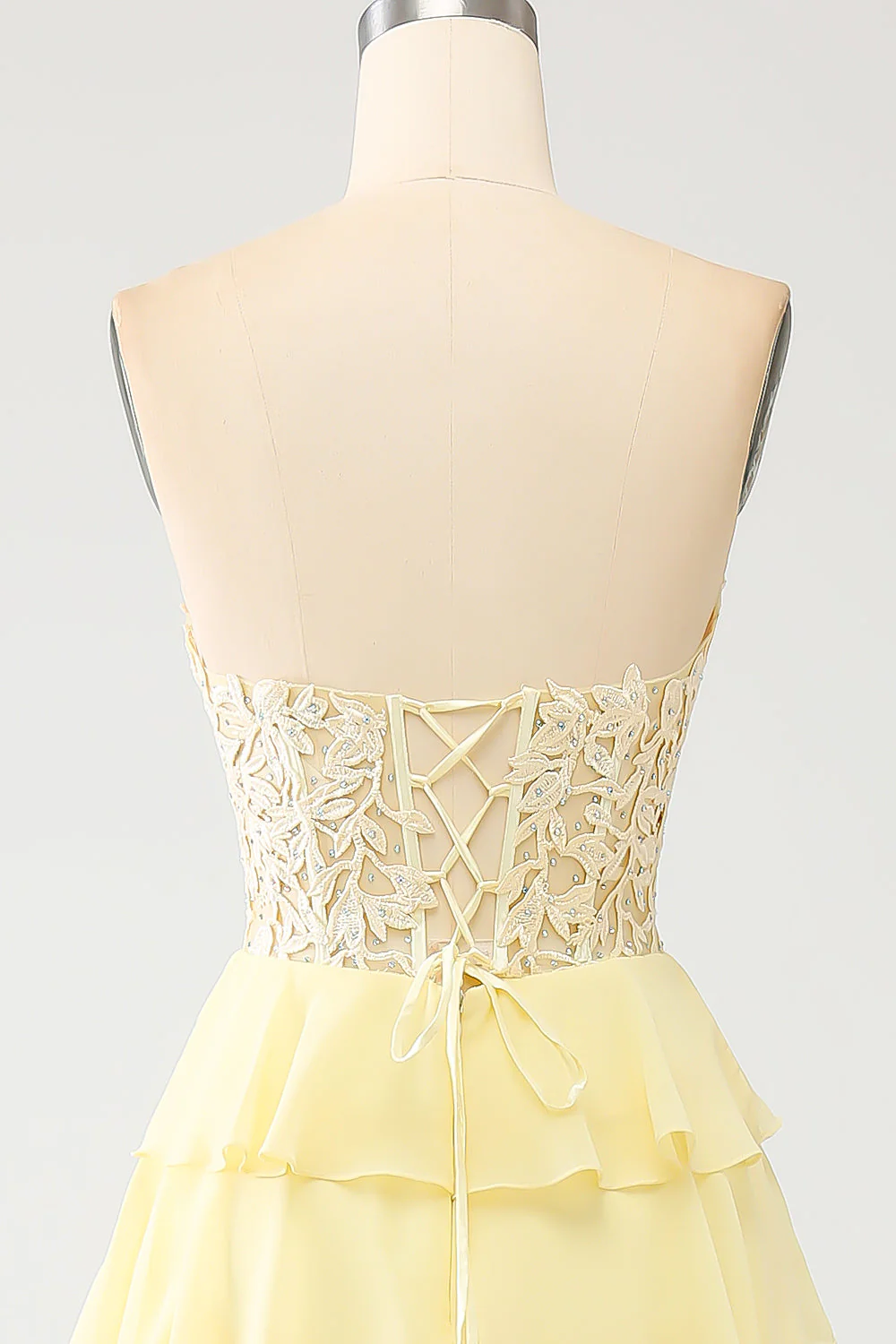Yellow Sweetheart Tiered Prom Dress - Image 5