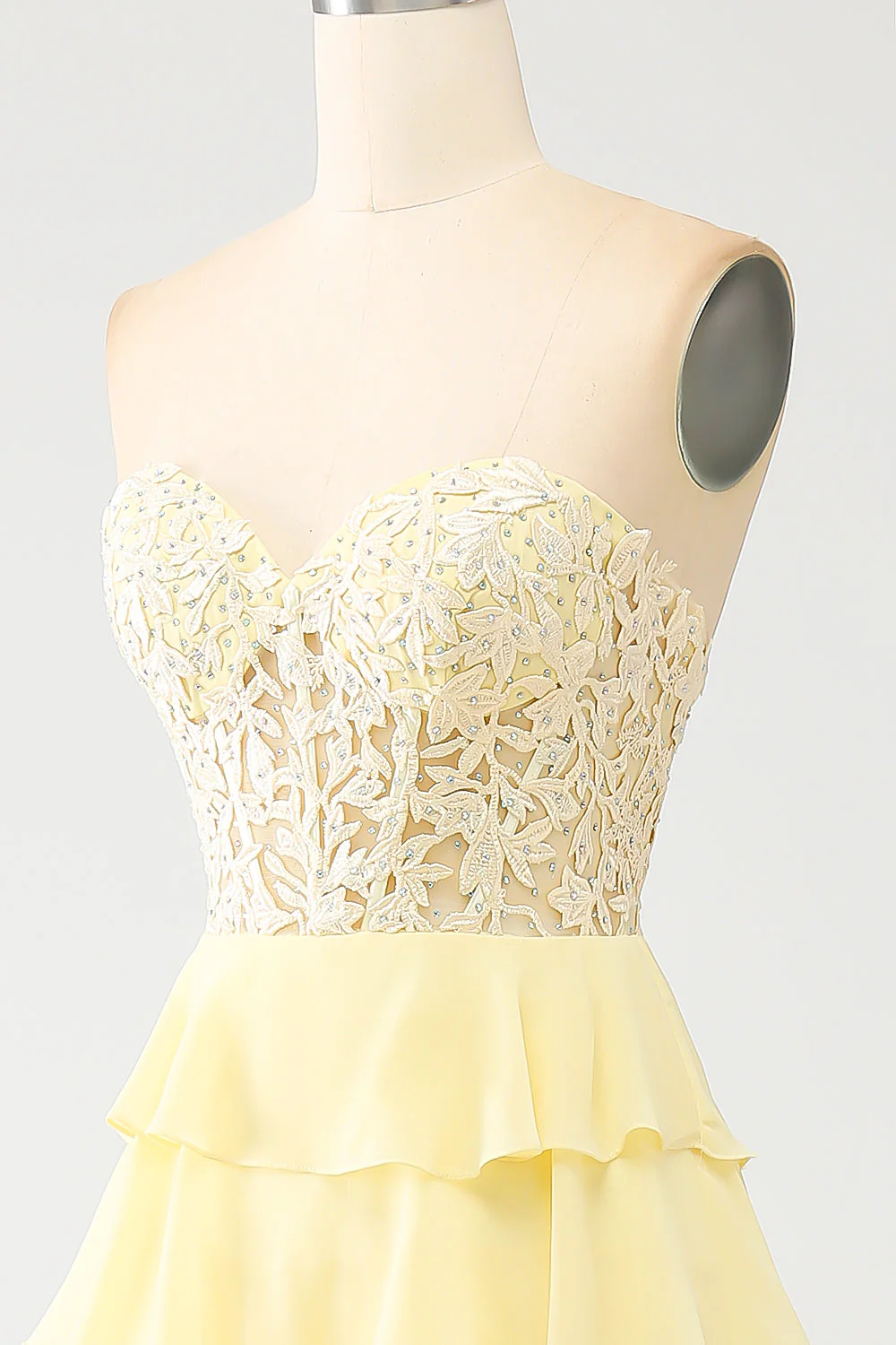 Yellow Sweetheart Tiered Prom Dress - Image 6