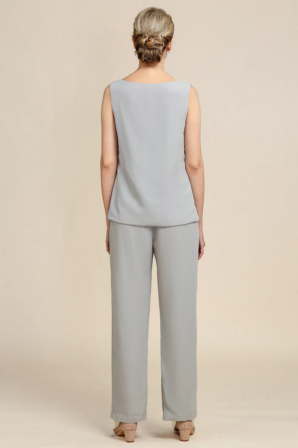 Zapaka Women Grey 3 Piece Mother of the Bride Pant Suits with Lace - Image 4